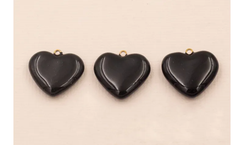 Colgante Acero 316L Corazón esmalte 15*13mm Negro / Cuentas Metálicas de Acero Inoxidable