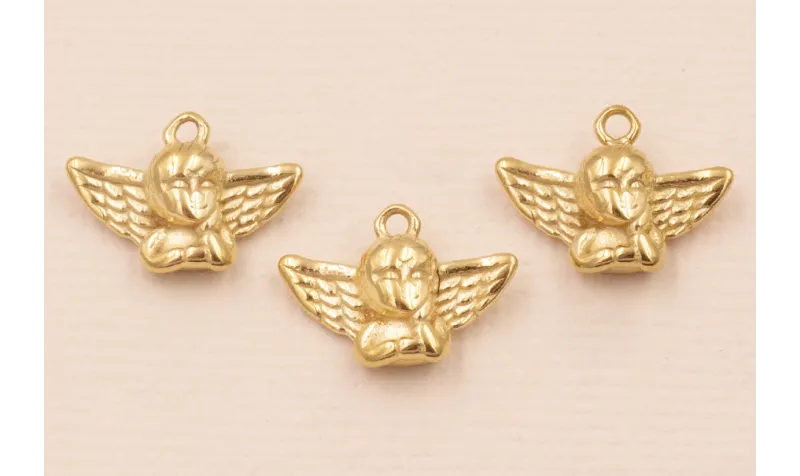 Colgante Angel Acero inox. 316L 15*10*4mm Oro / Cuentas Metálicas de Acero Inoxidable