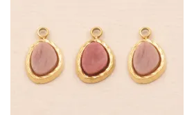 Colgante Acero Inox. 316L 9*5mm con Piedra Rosa / Cuentas Metálicas de Acero Inoxidable