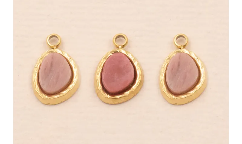 Colgante Acero Inox. 316L 9*5mm con Piedra Rosa / Cuentas Metálicas de Acero Inoxidable