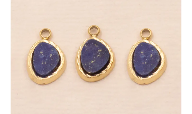 Colgante Acero Inox. 316L 9*5mm con Piedra Añil / Cuentas Metálicas de Acero Inoxidable