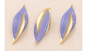 Colgante Hoja Bicolor 40*12mm Oro Mate y Azul / Cuentas Metálicas de Latón / Zamak