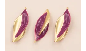 Colgante Hoja Bicolor 40*12mm Oro Mate y Morado / Cuentas Metálicas de Latón / Zamak