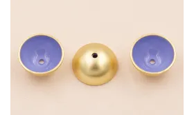 Semi Bola de 13mm con esmalte Azul y Oro Mate / Cuentas Metálicas de Latón / Zamak