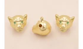 Cabeza Tigre 13*13*20 Oro Mate Ojos verdes / Cuentas Metálicas de Latón / Zamak