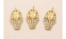 Colgante Efigie 30*15mm Oro Mate y Azul / Cuentas Metálicas de Latón / Zamak