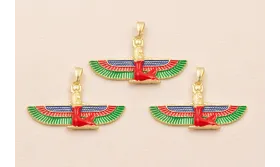 Pieza Egipcia de 35*18 Oro Mate Aul, verde y Rojo / Cuentas Metálicas de Latón / Zamak