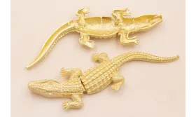 Cocodrilo Articulado en 3. 140*45*15mm Dorado Mate / Cuentas Metálicas de Latón / Zamak