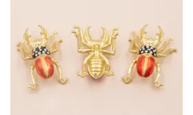 Escarabajo doble Pinza 50*40 Oro Mate Rojo motas / Cuentas Metálicas de Latón / Zamak