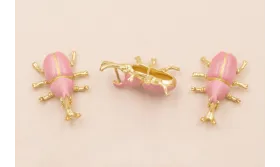 Escarabajo 25*20mm Dorado Mate Esmaltade Rosa / Cuentas Metálicas de Latón / Zamak