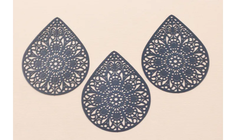 Lágrima rejilla 50*40mm Azul Oscuro / Cuentas Metálicas de Latón / Zamak