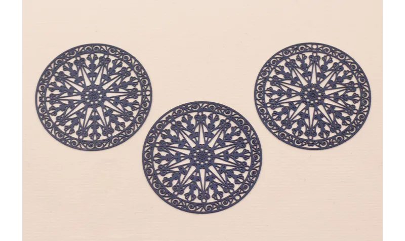 Disco Rejilla de 43mm Azul Oscuro / Cuentas Metálicas de Latón / Zamak