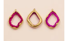 Aro 25*18mm Borde piedras moradas Stainless Steel / Cuentas Metálicas de Acero Inoxidable