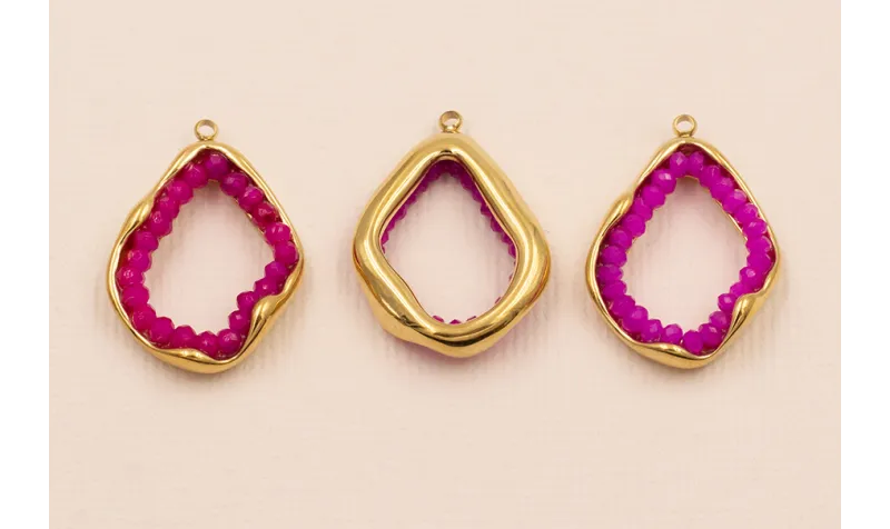 Aro 25*18mm Borde piedras moradas Stainless Steel / Cuentas Metálicas de Acero Inoxidable