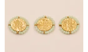 Moneda 20mm Rodeada Piedra verde Stainless Steel / Cuentas Metálicas de Acero Inoxidable