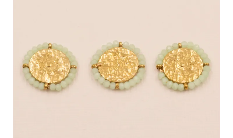 Moneda 20mm Rodeada Piedra verde Stainless Steel / Cuentas Metálicas de Acero Inoxidable