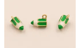 Colgante Lapicero 11*6mm Verde / Cuentas Metálicas de Latón / Zamak