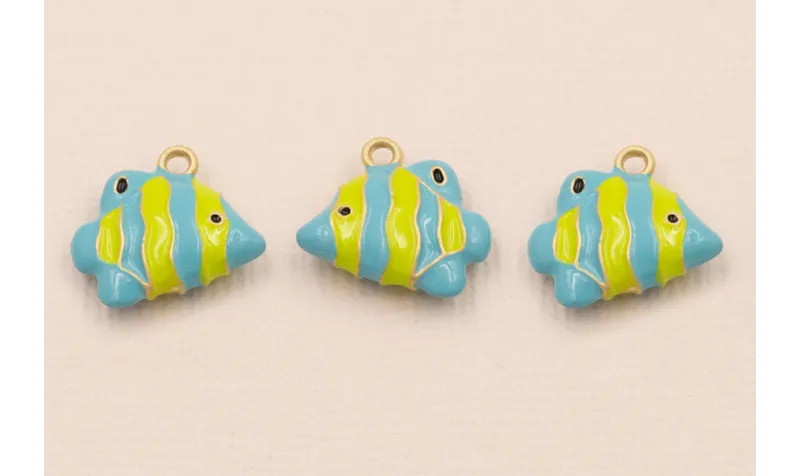 Colgante Pez Tropical 16*12mm Azul y Lima / Cuentas Metálicas de Latón / Zamak