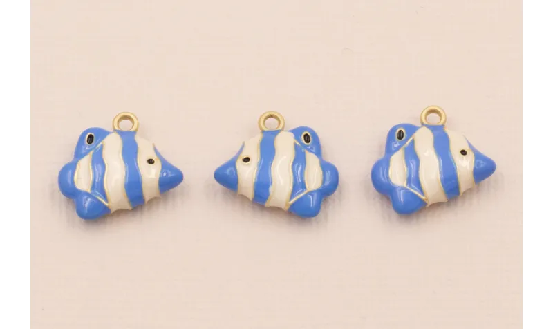 Colgante Pez Tropical 16*12mm Azul y Crema / Cuentas Metálicas de Latón / Zamak