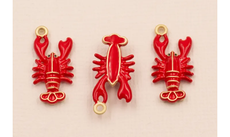Colgante Langosta 18*10mm rojo / Cuentas Metálicas de Latón / Zamak