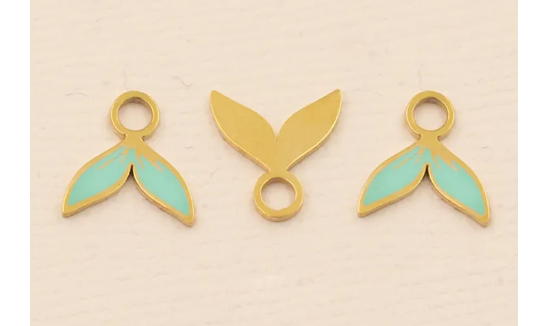 Cola de Pez Turquesa Stainless Steel 10*10mm Oro / Cuentas Metálicas de Acero Inoxidable