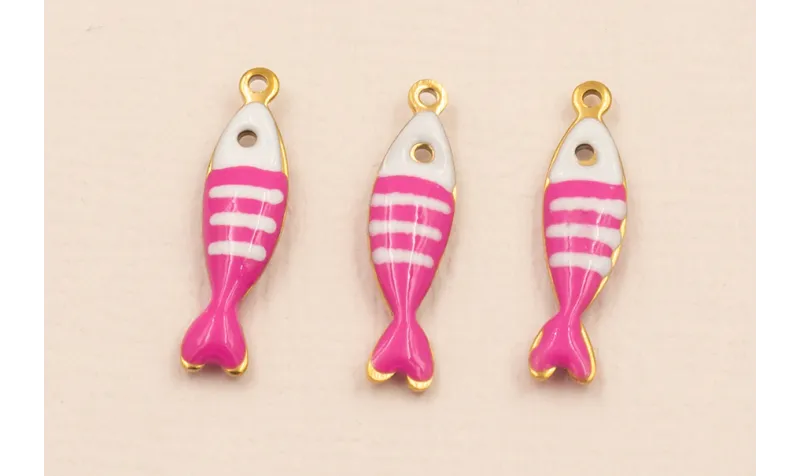 Colgante Pez Stainless Steel 18*5mm Rosa y Blanco / Cuentas Metálicas de Acero Inoxidable