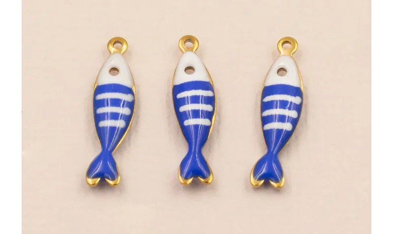 Colgante Pez Stainless Steel 18*5mm Azul y Blanco / Cuentas Metálicas de Acero Inoxidable