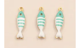 Colgante Pez Stainless Steel 18*5 Turquesa Blanco / Cuentas Metálicas de Acero Inoxidable