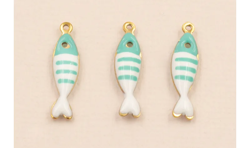 Colgante Pez Stainless Steel 18*5 Turquesa Blanco / Cuentas Metálicas de Acero Inoxidable