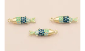 Colgante Pez 20*5mm Azul y Turquesa / Cuentas Metálicas de Latón / Zamak