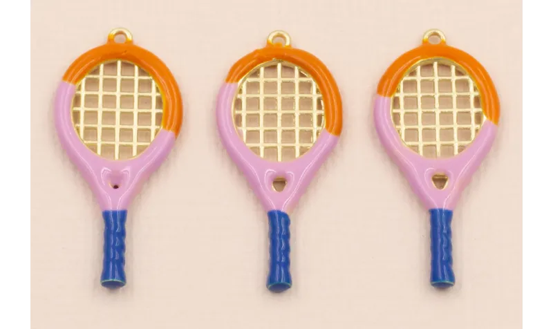 Raqueta 30*14mm Morado, Azul y Oro Mate / Cuentas Metálicas de Latón / Zamak