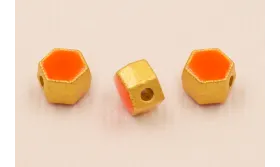 Entrepieza Hexagonal 5*5*4mm Oro Esmalte Naranja / Cuentas Metálicas de Latón / Zamak