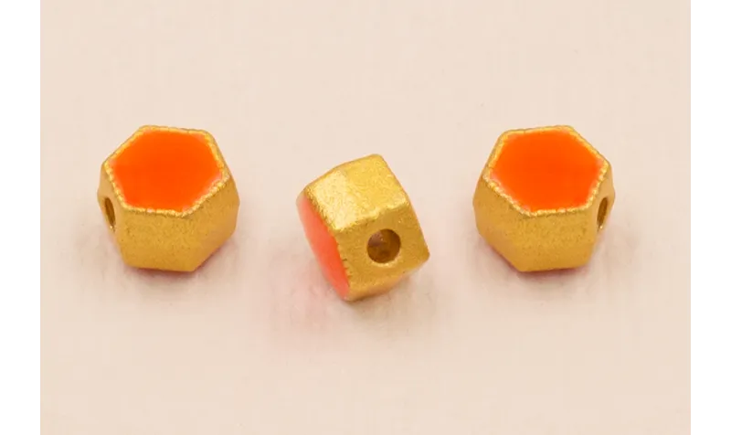 Entrepieza Hexagonal 5*5*4mm Oro Esmalte Naranja / Cuentas Metálicas de Latón / Zamak