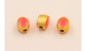 Entrepieza Ovalada 5*5*4mm Oro Esmalte Fuxia / Cuentas Metálicas de Latón / Zamak