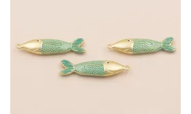 Colgante Pez Oro Mate escamas turquesas 50*11 / Cuentas Metálicas de Latón / Zamak