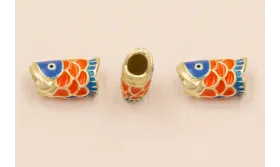Entrepieza Pez 15*8 Azul y Naranja Agujero 4mm / Cuentas Metálicas de Latón / Zamak