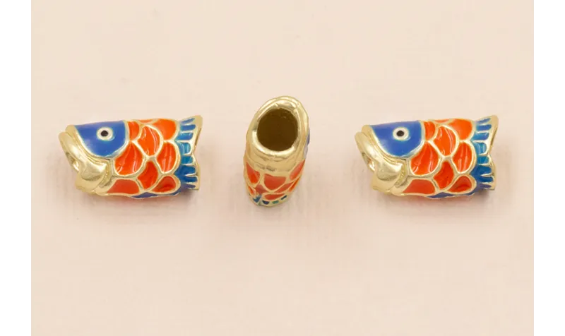 Entrepieza Pez 15*8 Azul y Naranja Agujero 4mm / Cuentas Metálicas de Latón / Zamak