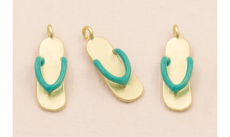 Colgante Chancleta Playa 21*7mm Turquesa  / Cuentas Metálicas de Latón / Zamak