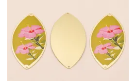 Ovalo 60*33  Oro Mate Flores Fondo Beige / Cuentas Metálicas de Latón / Zamak
