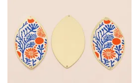 Ovalo 60*33  Oro Mate Corales Rojos y Azules / Cuentas Metálicas de Latón / Zamak