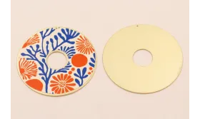 Disco 60mm  Oro Mate  Corales Rojos y Azules / Cuentas Metálicas de Latón / Zamak