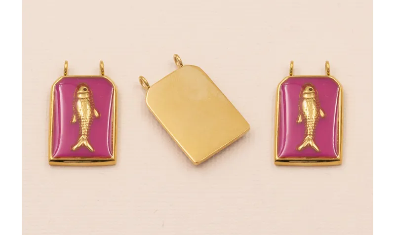 Colgante Chapa Pez Stainless Steel 25*15 Morado / Cuentas Metálicas de Acero Inoxidable