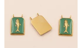 Colgante Chapa Pez Stainless Steel 25*15 Verde / Cuentas Metálicas de Acero Inoxidable