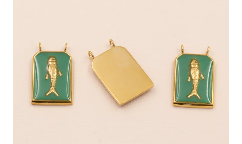 Colgante Chapa Pez Stainless Steel 25*15 Verde / Cuentas Metálicas de Acero Inoxidable