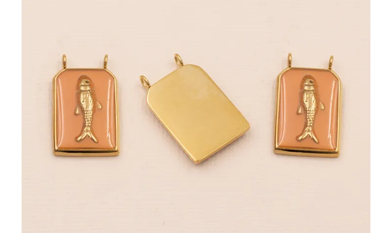 Colgante Chapa Pez Stainless Steel 25*15 Rosa Palo / Cuentas Metálicas de Acero Inoxidable