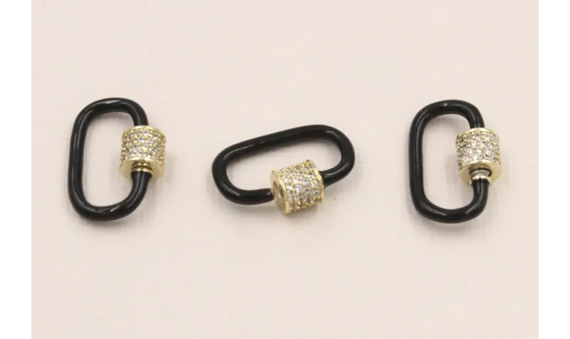 Cierre eslabón Negro 20*13mm con brillos / Cierres de Latón / Zamak