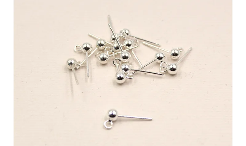PENDIENTE DORMILON PLATA CABEZAL BOLA 4MM ANILLA / Base Pendientes 