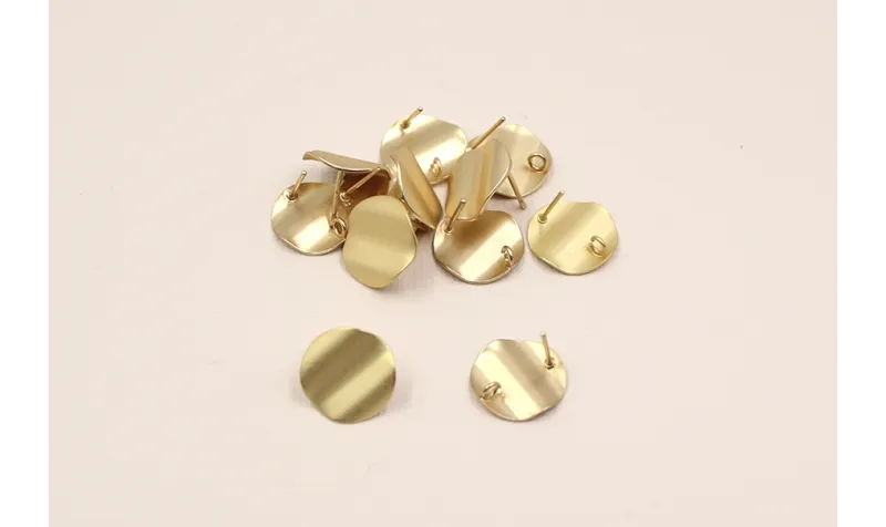 Perno Disco irregular 15mm con anilla Oro Mate / Base Pendientes 