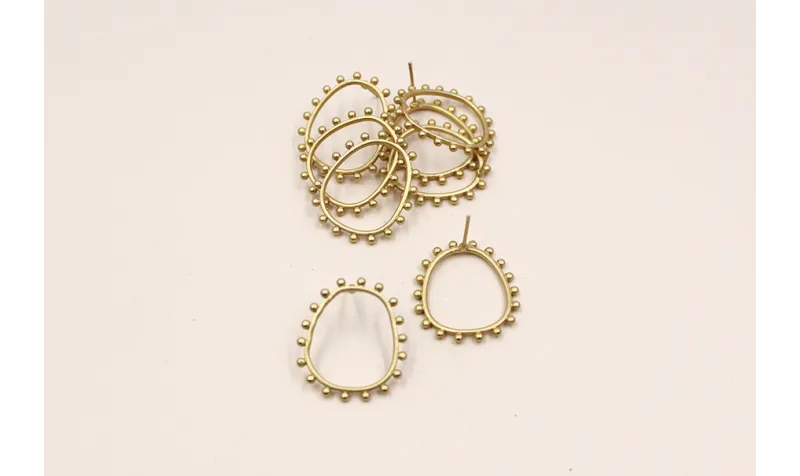 Perno Ovalado 25*28mm Bolitas Oro Mate / Base Pendientes 