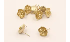 Pendiente Flor estambres 15*15*6mm Dorado Mate / Base Pendientes 